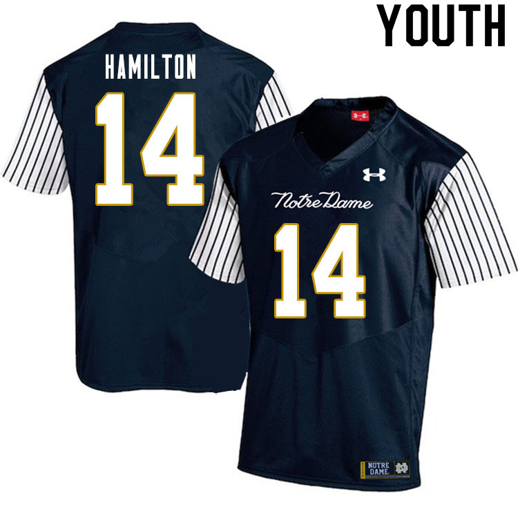 Youth NCAA Notre Dame Fighting Irish #14 Kyle Hamilton Stitched College Under Armour Authentic Navy Alternate Football Jersey GZ10K58DI